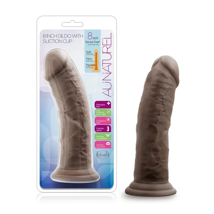 Au Naturel – 8 Inch Dildo With Suction Cup – Chocolate