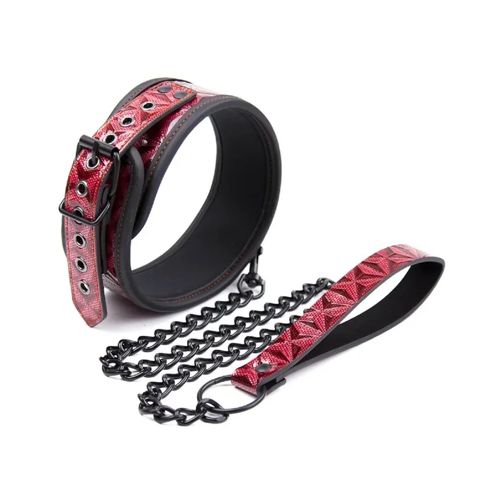 Bondage Collar Choker Leash Metal Chain Restraint Couple BDSM PU Leather Sex Toy