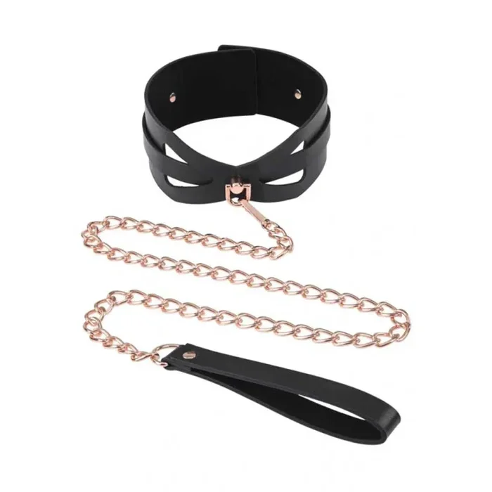 Brat Collar and Leash – Black / Rose Gold