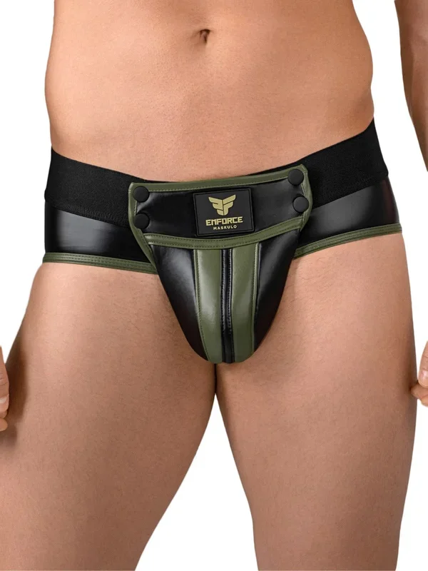 Briefs with Detachable Codpiece in Black & Green