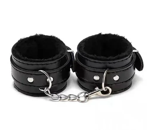 JCW Black and Silver Fluffy Handcuffs – Soft Plush Restraints