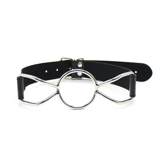 JOYGASMS Stainless Steel Butterfly Spider Open Mouth Gag 37mm Black PU Leather Strap