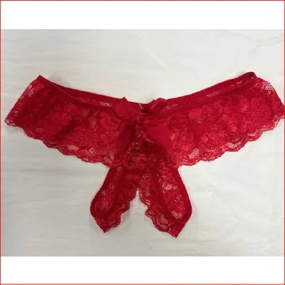 Lace Crutchless G-String Red 12