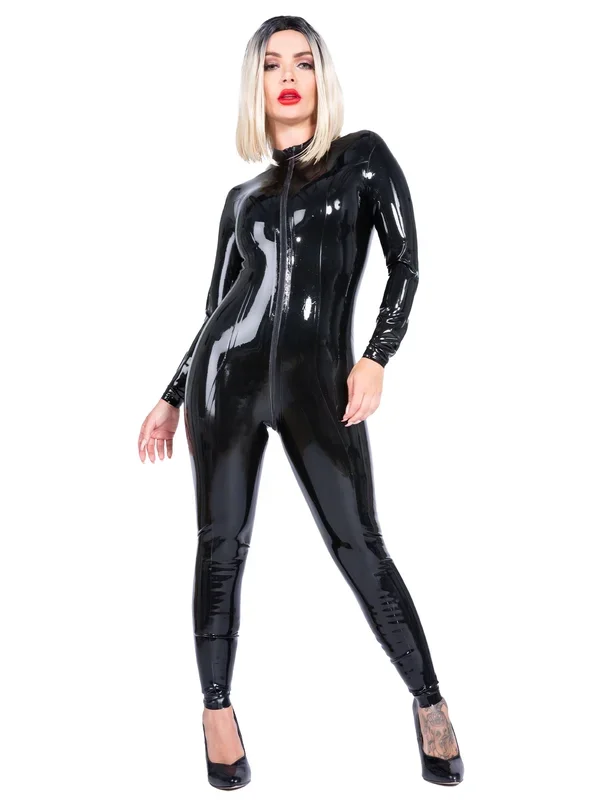 Long Sleeve Black Latex Catsuit
