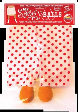 Mr Saggy Balls Boxer Shorts with Droopy Latex Balls – One Size Novelty Underwear