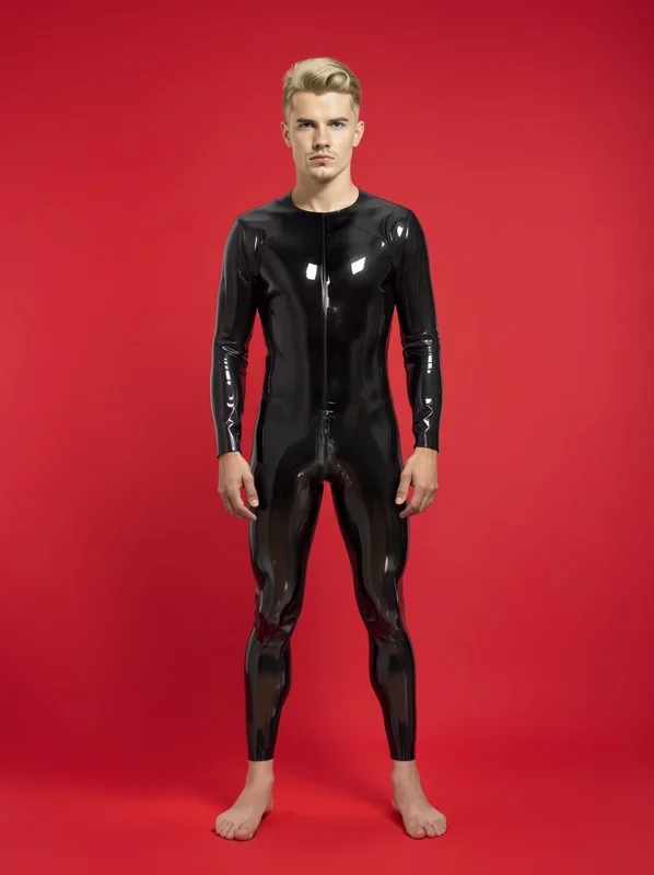Neck Entry Latex Catsuit With Crotch Zip