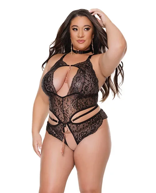 Pleasure Collection Crotchless Teddy with Removable Tassels – Black QN