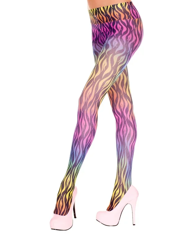 Rainbow Swirl Print Opaque Tights – One Size