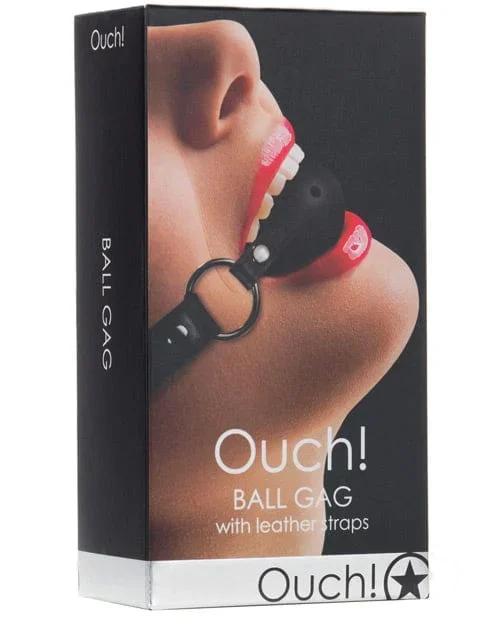 Shots Ouch Ball Gag with Leather Straps – Black