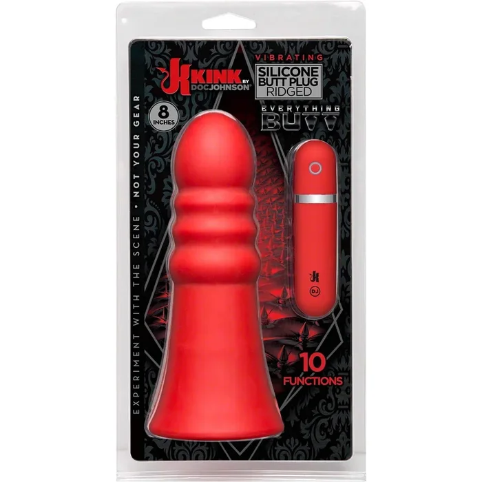 Vibrating Silicone Butt Plug – Ridged 8″ – Red