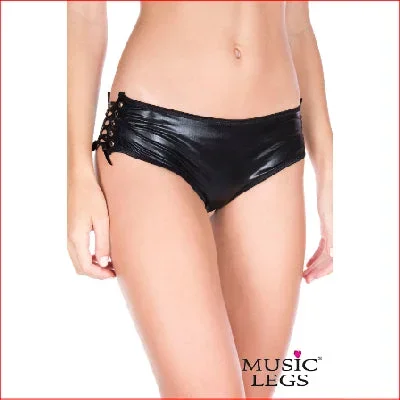 Wet Look Side Lace Up Crutchless Black Medium